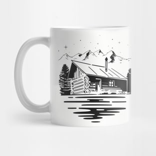 Wooden cabin in the middle of the forest Mug